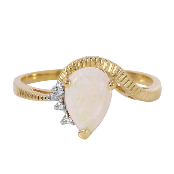 14K. SOLID GOLD RING WITH NATURAL DIAMONDS & OPAL (Yellow Gold) - Picture 3 of 5